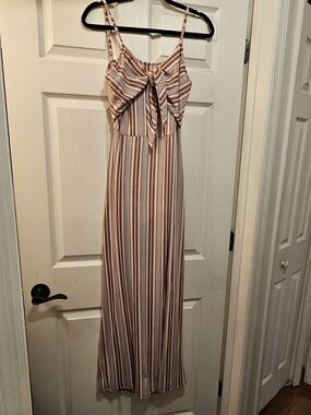 Striped Tie-Front Maxi Dress in Rust and Cream